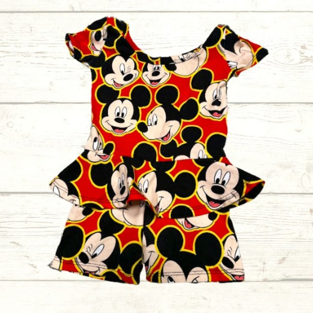 Wild Rich Kids Mickey Mouse Faces Skirted Romper